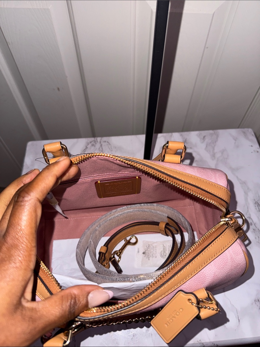 Coach Pink Leather Satchel with Tan Trim and Gold Hardware - Picture 9 of 12